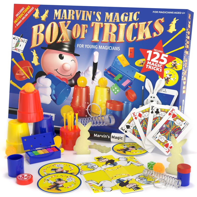 Marvins Magic Marvin’s Magic Box of Tricks – 125 Classic Magic Tricks Set for Kids, Complete Magician Kit with Props & Video Instructions - Image 1